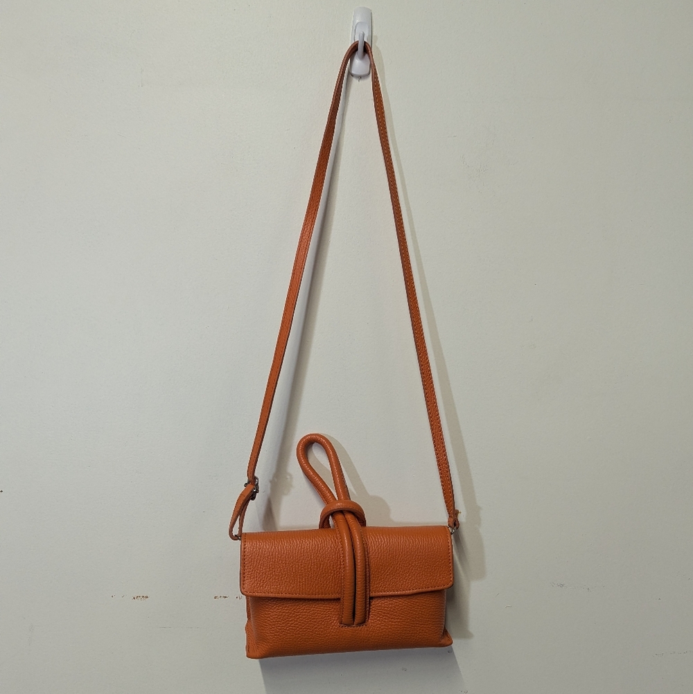 Italian Leather Vibrant Orange Small Crossbody Bag Convertible Maximalist - Picture 6 of 11